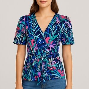 Only Floral Tie Waist Peplum Top